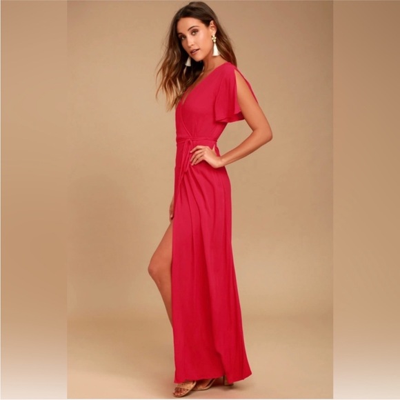 Lulu’s Red Wrap Maxi Dress - Picture 2 of 6